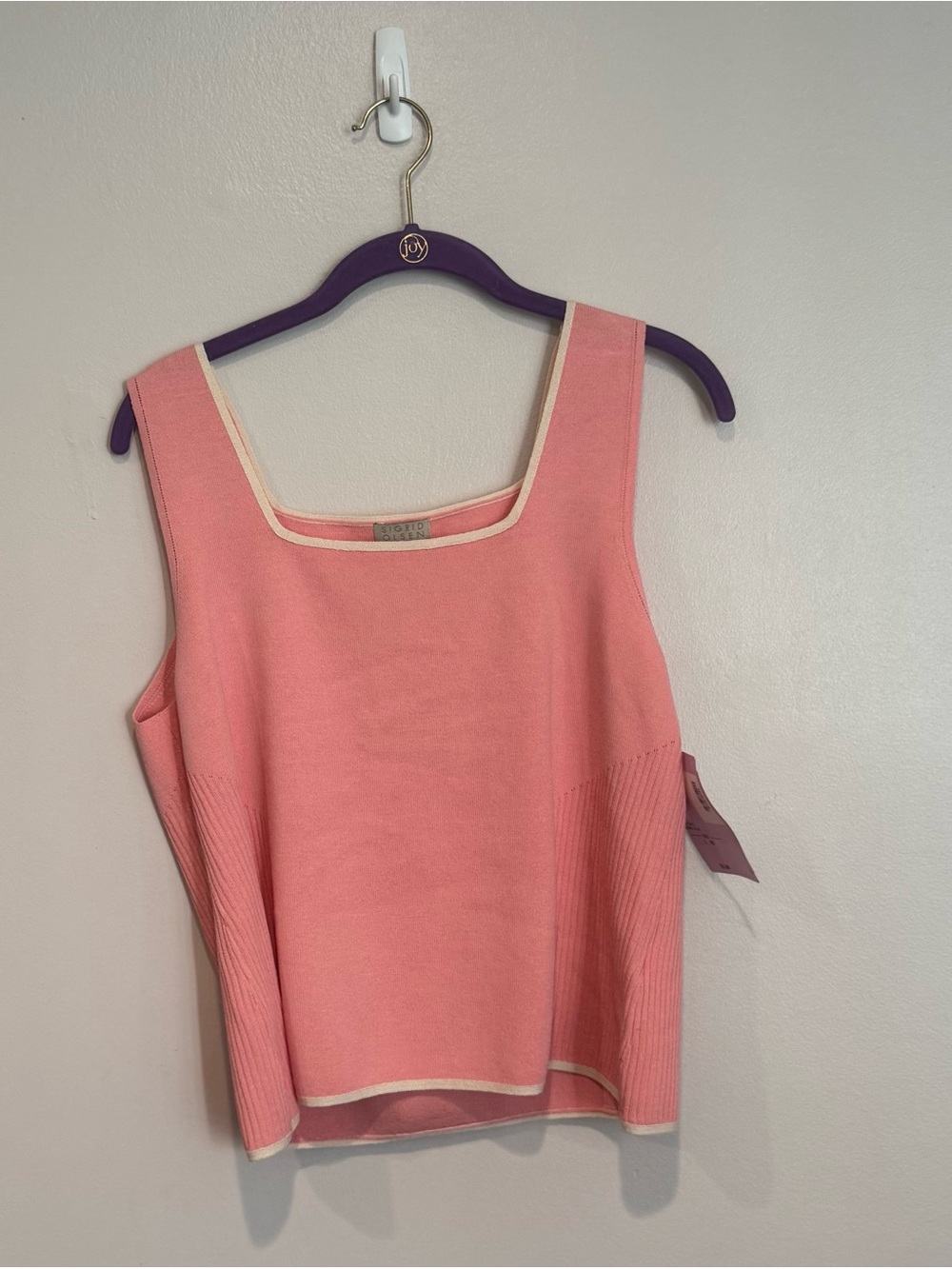 Vintage Sigrid Olsen Silk Blend Pink Tank with Cream Trim